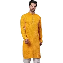 grantox Men's Lakhnavi Embroidered Mandarin Collar Adjustable Cotton Full Sleeve Kurta_105-picture-18