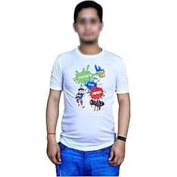 Graphic Print T-Shirt, White Cotton, Round Neck, Half Sleeves, Casual Wear-picture-10