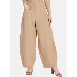 GRASS by Gitika Goyal Women Beige Parallel Cotton Trousers-picture-29