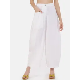 GRASS by Gitika Goyal Women White Classic Loose Fit High-Rise Culottes Trousers-picture-11