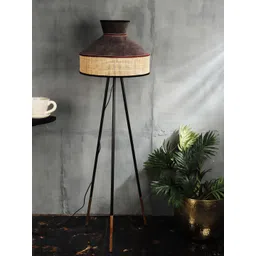 Grated Ginger Brown & Beige Self Design Handcrafted Tripod Lamp-picture-17