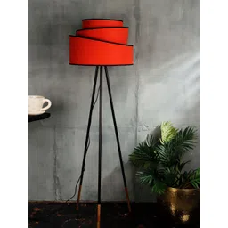 Grated Ginger Orange Self Design Handcrafted Tripod Lamp with Shade-picture-31