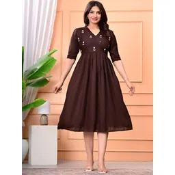GREAT SELLER Women Embroidered V-neck Fit & Flare Dress-picture-15