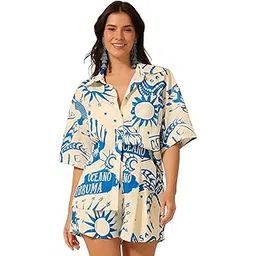 Co-ord Set for Women Stylish | Women Rayon Co-Ord Pajama Set | Stylish Night Dress & Beach Outfit | 2 Piece Printed Shirt & Shorts Loungewear | Comfortable Pajama Sets for Womens-image-2