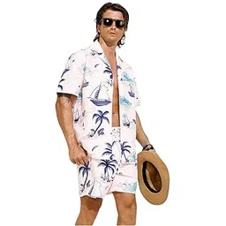 greciilooks Men's Rayon Co-Ord, Night Suit, Shirt & Shorts Pyjama, Stylish Cord (GL-MS-6281&SH315 -XL-White)-picture-48