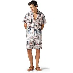 greciilooks Men's Rayon Printed Co-Ord Set | Night Suit | T-Shirt And Shorts Set | Night Dress | Pyjama Set-picture-16