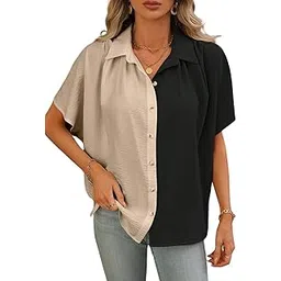 greciilooks Women's Short Sleeve Button-Down Shirt | Printed Casual Crop Top | Stylish Collared Shirt for Women | Oversized Shirt for Woman-picture-43