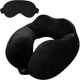 GREELI Rover Neck Pillow – Soft Fiber Filled Travel Neck Rest with Snap Button, Plush Fabric, Neck Support for Flight, Bus, Car, Neck Pillow for Neck Pain Relief (Black with Eye Mask)-picture-27