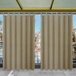 GREEN DECOR HDPE Fabric 85-90% Sun Blockage & UV Protection Detachable Tab Top Balcony & Outdoor Curtains Temperature Reducing for Window&Door Curtains(Beige Black Color_4.5X5.5 Feet) Pack of 2 Piece-picture-14