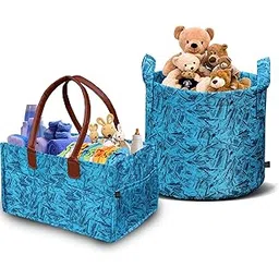 GREEN DECOR - Non Woven Fabric 2 IN 1 Designer Diaper Caddy & Toy Bin With Top Handles Combo for Smart Mothers Newborn Baby Products Unbreakable Toy Bins Foldable & Portable (Splash Print, Ocean)-image-23