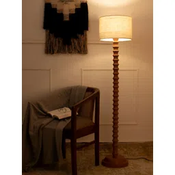 green girgit Beige & Brown Wooden Jute Cylinder Shaped Floor Lamp-picture-39