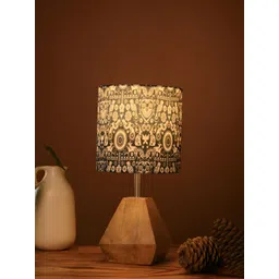 green girgit Brown & Black Printed Cylindrical Shaped Wooden Table Lamp with Bulb-image-20