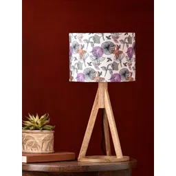 green girgit Brown & White Floral Print Gardenia Trio Wooden Table Lamp-picture-33