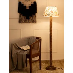 green girgit Brown & White Floral Printed Frustum Shaped Wooden Taper Floor Lamp-picture-30