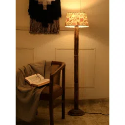 green girgit Brown & White Floral Printed Frustum Shaped Wooden Taper Floor Lamp-picture-32