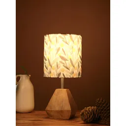 green girgit Brown & White Printed Cylindrical Shaped Wooden Table Lamp with Bulb-picture-21