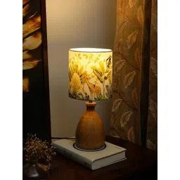 green girgit Brown & White Printed Wood Cylindrical Shaped Table Lamp with Bulb-picture-35