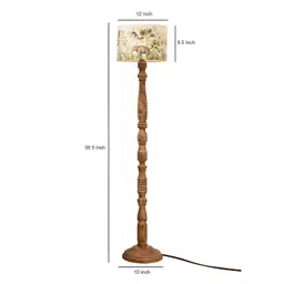 green girgit Brown & White Printed Wooden Cylinder Shaped Floor Lamp image 3