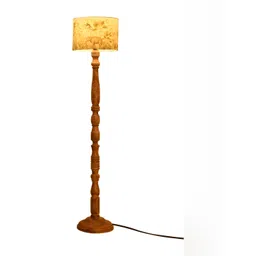 green girgit Brown & White Printed Wooden Cylinder Shaped Floor Lamp image 4