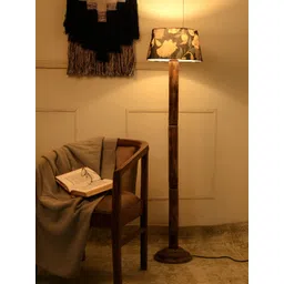 green girgit Brown & White Printed Wooden Frustum Shaped Floor Lamp-picture-28