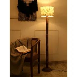 green girgit Brown & White Printed Wooden Jute Cylinder Shaped Floor Lamp-picture-23
