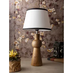 green girgit Brown & White Wooden Table Lamp with Cotton Shade-picture-19