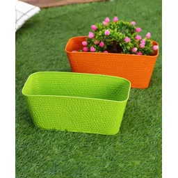 Green Girgit Embossed Pot Green & Orange - Set of Two-image-43