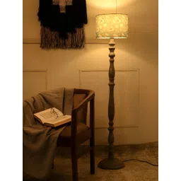 green girgit Grey & Blue Printed Wooden Frustum Shaped Floor Lamp-picture-12