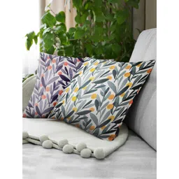 green girgit Grey & Yellow Set of 2 Floral Square Cushion Covers-picture-36