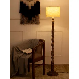 green girgit Mustard & Brown Printed Wooden Cylinder Shaped Floor Lamp-picture-42