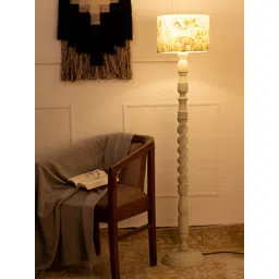 green girgit Olive Green & Brown Printed Cylindrical Wooden & Jute Drum Floor Lamp-picture-42