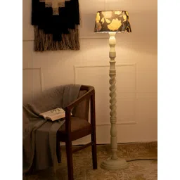 green girgit Olive Green & Brown Printed Wooden Cylinder Shaped Floor Lamp-picture-30