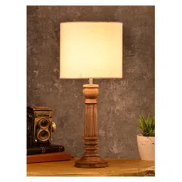 Green Girgit Pillar Brown Lamp with White Cotton Shade-picture-10