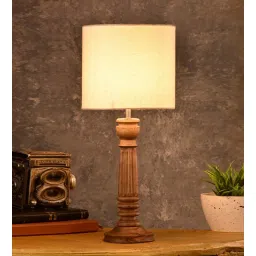 Green Girgit Pillar Brown Lamp With White Cotton Shade by Green Girgit-picture-12