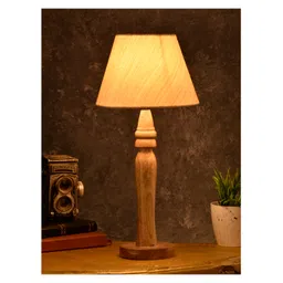 Green Girgit Round Lamp with Taper Off White Cotton Shade - Brown-picture-10