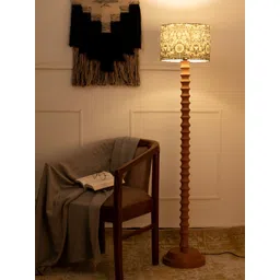 green girgit White & Brown Printed Wooden Drum Floor Lamp-picture-42