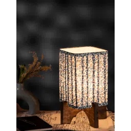 green girgit White & Brown Printed Wooden Table Lamp With Shade-picture-29