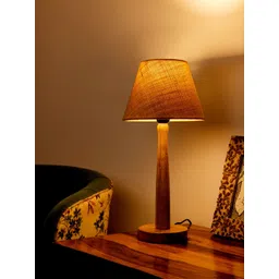 green girgit White & Brown Textured Wooden Table Lamp With Taper Jute Shade-picture-18