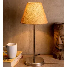 Metal Brown Jute Shade Table Lamp with Silver Base by Green Girgit-image-18