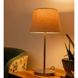 Metal Chrome Finish Lamp with Smare Taper Brown Shade-image-45