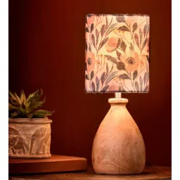 Wooden Dome Table Lamp Pink Floral Shade by Green Girgit-image-35