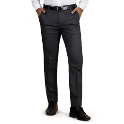 Greenfibre Charcoal Rayon Slim Fit Checked Trousers-picture-30