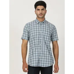 Greenfibre Light Blue Cotton Regular Fit Checked Shirt-picture-29