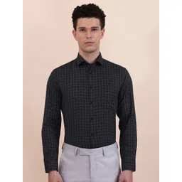 Greenfibre Men Slim Fit Windowpane Checked Spread Collar Cotton Formal Shirt-picture-28