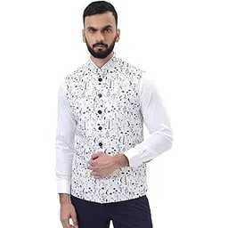 greenfibre Men's Light Blue Terry Wool Bandhgala Jacket | Regular Fit Printed Pattern | Stylish Outerwear for Ethnic Occasions-picture-24