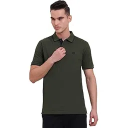 greenfibre Men's Olive Green Slim Fit Polo T-Shirt | Cotton Blend Solid Half Sleeve | Classic Polo Collar Casual Wear-picture-20
