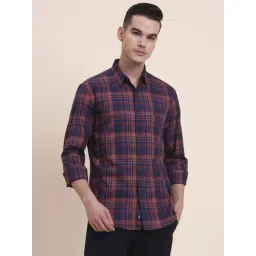 Greenfibre Navy Blue Cotton Checked Regular Fit Shirt-picture-23