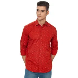 Greenfibre Red Cotton Slim Fit Printed Shirt-picture-14