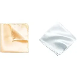 greyknot Men's Pocket Square Set – Golden & White (Pack of 2) | 10x10 inch Satin Finish Handkerchief for Suit, Blazer, Tuxedo, Wedding & Formal Wear-picture-19