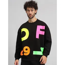 GRIFFEL Men Alphanumeric Printed Round Neck Fleece Pullover Sweatshirt-picture-26